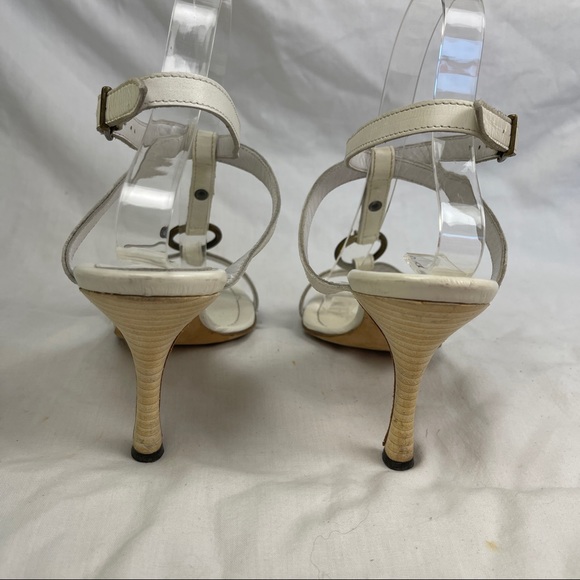 Manolo Blahnik White Studded T-strap Ankle Wrap Heels - Picture 6 of 10